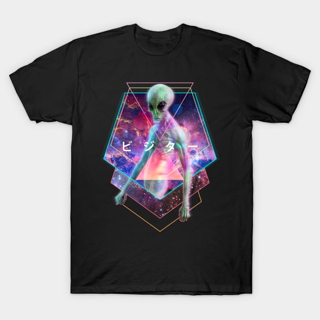 Alien Visitor Vaporwave Aesthetic Galaxy Outer Space Japanese Kanji T-Shirt by Vaporwave